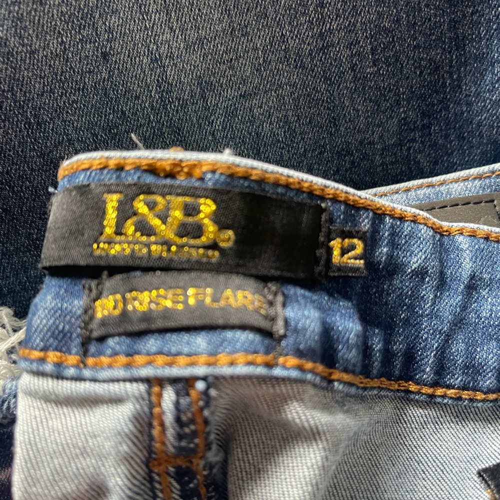 L&B Distressed Bohemian Bell bottom Blue Jeans with Floral Embroidery - Picture 5 of 8